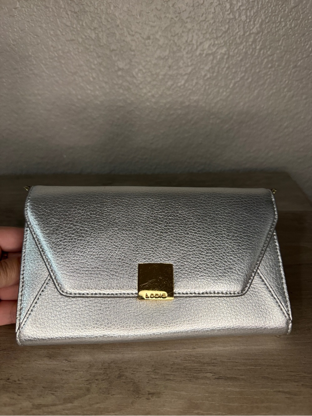 Lodis Finn Metallic Silver Wallet on Chain Clutch Crossbody Bag *Missing Strap*